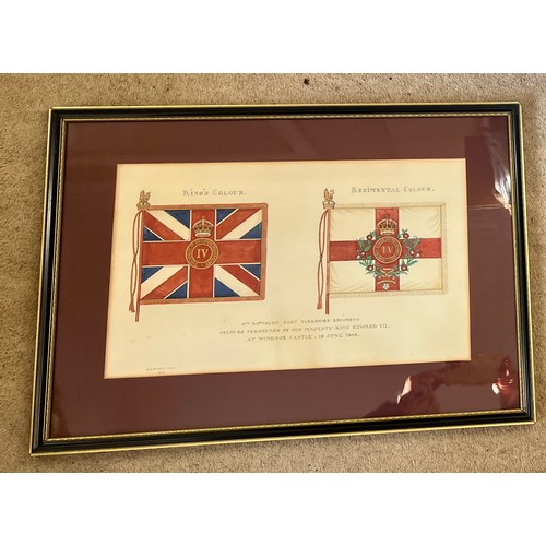 1149 - Watercolour depicting 4th battalion East Yorkshire Regiment colours presented by his majesty King Ed... 