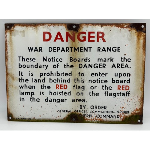 1441 - Vintage War Department Enamel Danger sign produced by R & A Main Ltd, 36cm x 26cm.