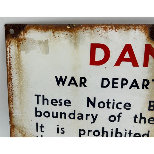 1441 - Vintage War Department Enamel Danger sign produced by R & A Main Ltd, 36cm x 26cm.