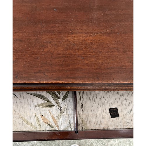 19 - Mahogany fold over card table with drawer to front and baize  top. 71cm h x 62cm w x 38cm d. Open 77... 