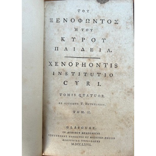 1172 - Classics. Xenophontis (Xenophon) institutio Cyri. Tomis quatuor. Ex editione T. Hutchinson. 
Glasgow... 