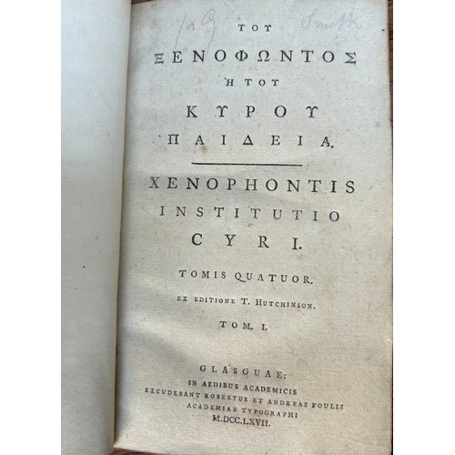 1172 - Classics. Xenophontis (Xenophon) institutio Cyri. Tomis quatuor. Ex editione T. Hutchinson. 
Glasgow... 