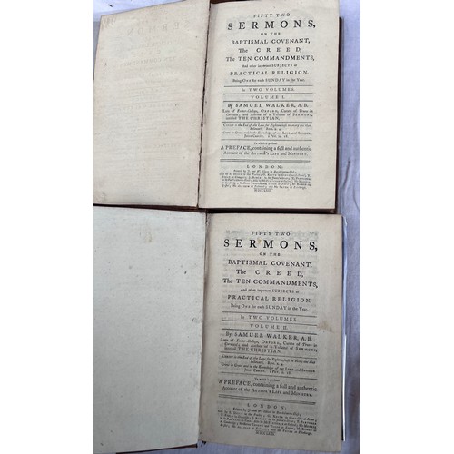 1188 - Religion. Walker, Samuel. Fifty Two Sermons etc. London. J & W Oliver. 1763. 2 vols. Full calf, 
spi... 