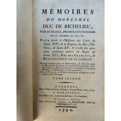 1200 - European Biography. Richelieu, Marechal Duc de. Memoires. Londres, Marseille & Paris. 1790. 
4 vols.... 