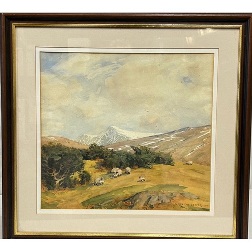 1541 - Alfred Heaton Cooper (British 1863-1929) landscape watercolour of snow capped mountains and sheep. S... 