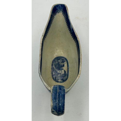 173 - A group of late 18th century and early 19th century blue and white transfer-printed sauce boats, c. ... 