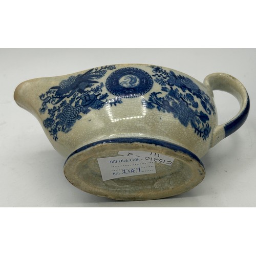 173 - A group of late 18th century and early 19th century blue and white transfer-printed sauce boats, c. ... 