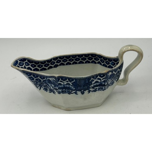 173 - A group of late 18th century and early 19th century blue and white transfer-printed sauce boats, c. ... 