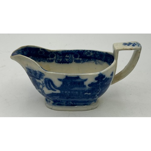 173 - A group of late 18th century and early 19th century blue and white transfer-printed sauce boats, c. ... 