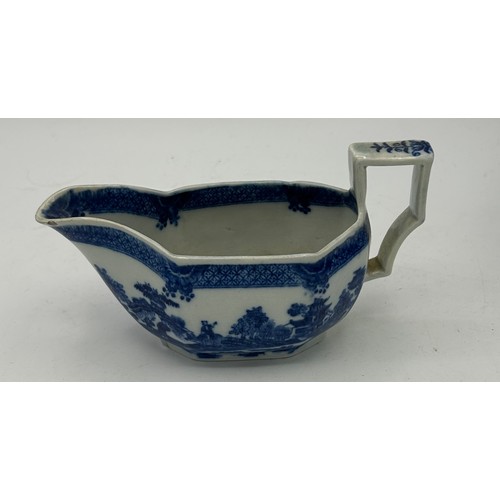 173 - A group of late 18th century and early 19th century blue and white transfer-printed sauce boats, c. ... 