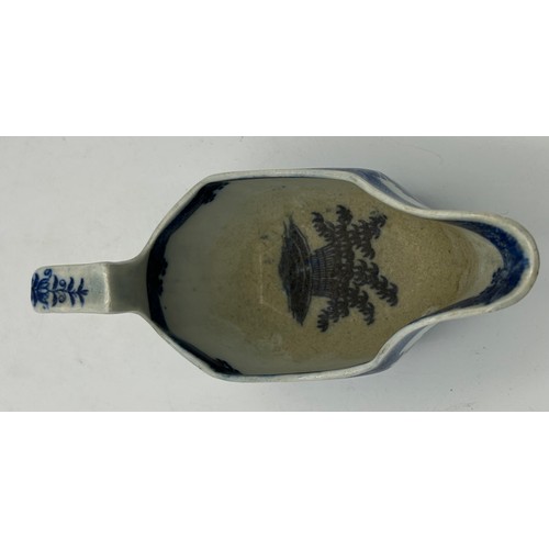 173 - A group of late 18th century and early 19th century blue and white transfer-printed sauce boats, c. ... 