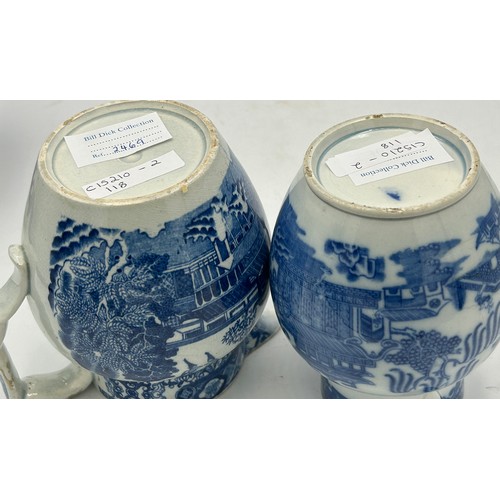 180 - A group of early 19th century blue and white transfer-printed jugs and a mug, c. 1800-10. To include... 