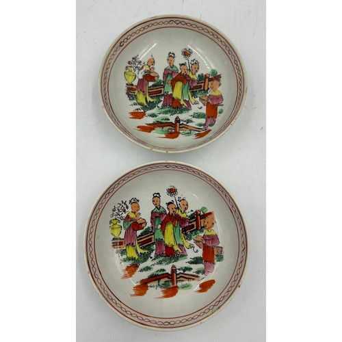 190 - A group of mostly Spode early 19th century hand-painted pearlware pieces, c. 1820. To include three ... 