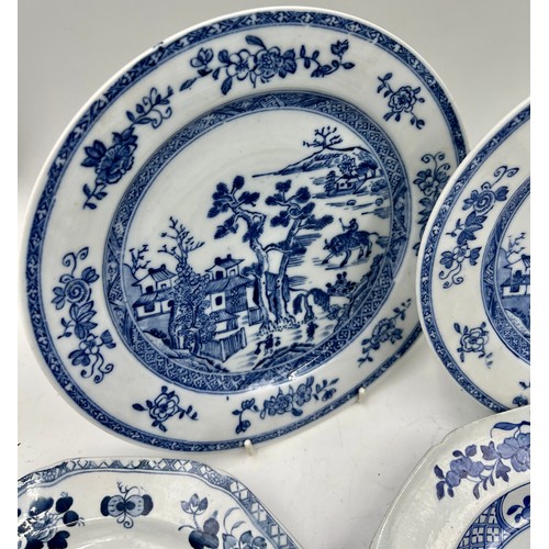 198 - A group of early 19th century blue and white transfer-printed plates, some Spode, as Chinese replace... 