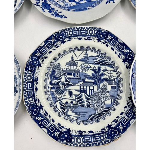 198 - A group of early 19th century blue and white transfer-printed plates, some Spode, as Chinese replace... 