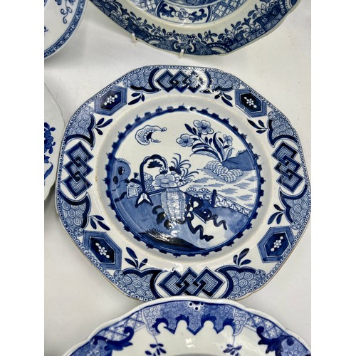 198 - A group of early 19th century blue and white transfer-printed plates, some Spode, as Chinese replace... 