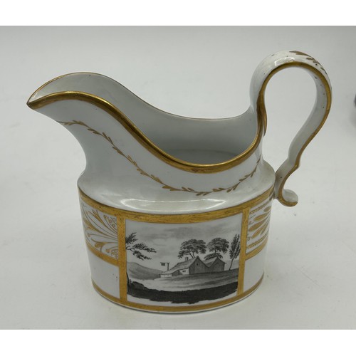 201 - A group of mainly Spode early 19th century jugs, c. 1820. To include a moulded jug with painted bird... 