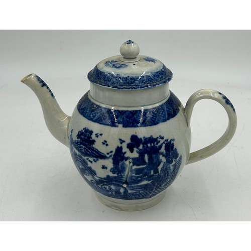 218 - A group of early 19th century blue and white transfer-printed chinoiserie pattern teapots, c. 1800. ... 