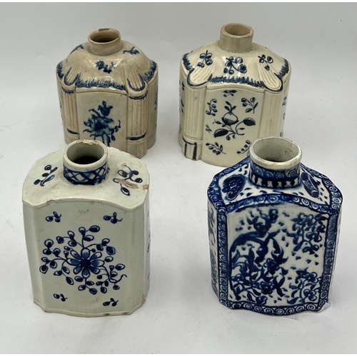 231 - A group of early 19th century blue painted pearlware moulded tea caddies, c. 1810. One has initials ... 