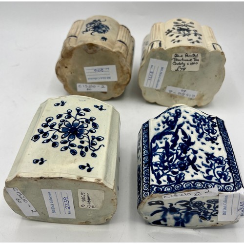 231 - A group of early 19th century blue painted pearlware moulded tea caddies, c. 1810. One has initials ... 