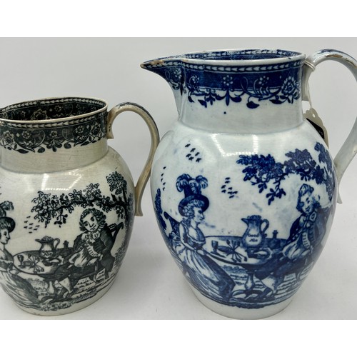 233 - An early 19th century blue and white transfer-printed Landlord's Caution jug, together with a blue a... 