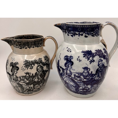 233 - An early 19th century blue and white transfer-printed Landlord's Caution jug, together with a blue a... 