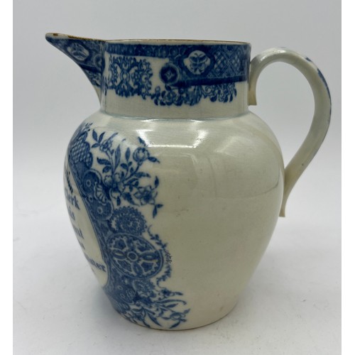 233 - An early 19th century blue and white transfer-printed Landlord's Caution jug, together with a blue a... 