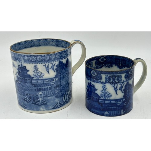 235 - A group of early 19th century blue and white transfer-printed chinoiserie pattern mugs, c. 1800-10. ... 