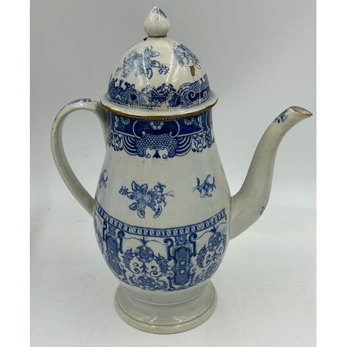 236 - A group of early 19th century blue and white transfer-printed chinoiserie pattern coffeepots, c. 180... 