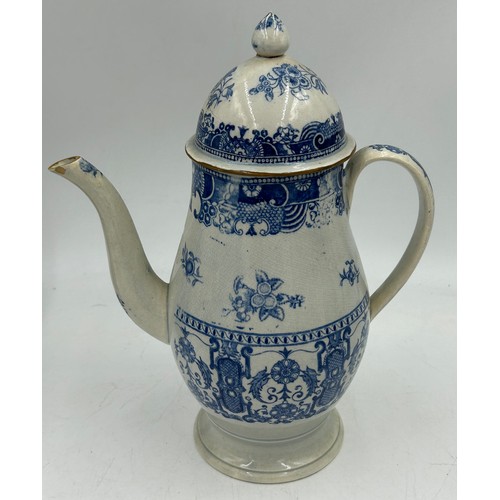 236 - A group of early 19th century blue and white transfer-printed chinoiserie pattern coffeepots, c. 180... 