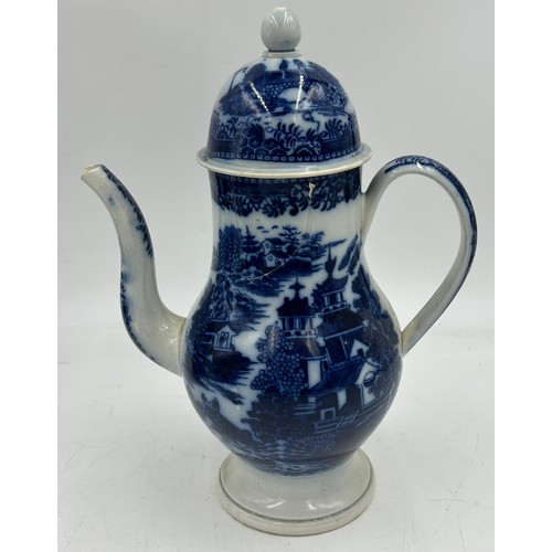 236 - A group of early 19th century blue and white transfer-printed chinoiserie pattern coffeepots, c. 180... 