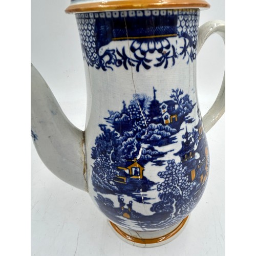 236 - A group of early 19th century blue and white transfer-printed chinoiserie pattern coffeepots, c. 180... 