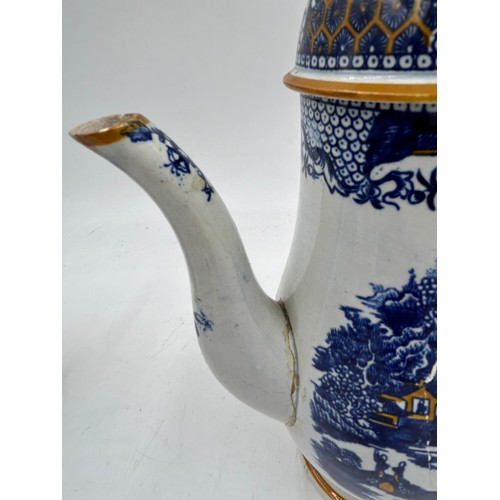 236 - A group of early 19th century blue and white transfer-printed chinoiserie pattern coffeepots, c. 180... 