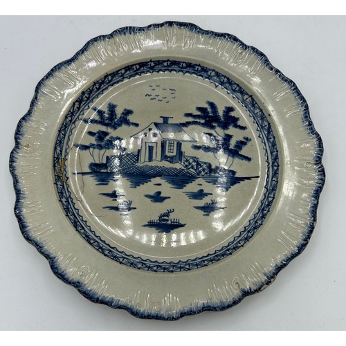 237 - A group of early 19th century blue and white hand-painted pearlware shell edge Chinese landscape pla... 