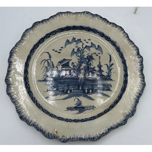 237 - A group of early 19th century blue and white hand-painted pearlware shell edge Chinese landscape pla... 