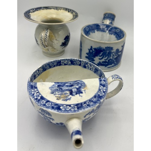 239 - A group of early 19th century blue and white transfer-printed medical wares, c.1810. To include a Co... 