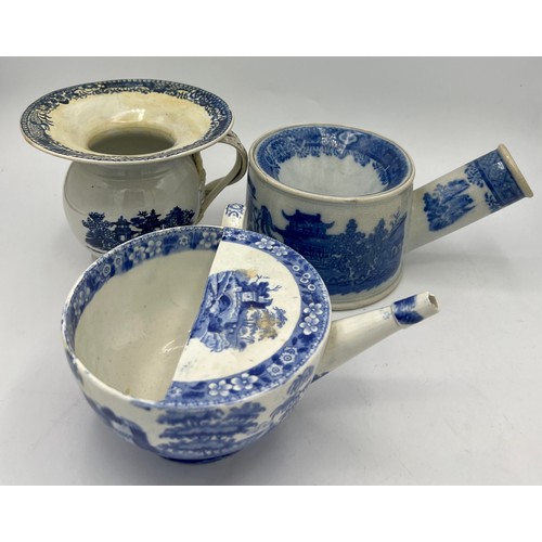 239 - A group of early 19th century blue and white transfer-printed medical wares, c.1810. To include a Co... 