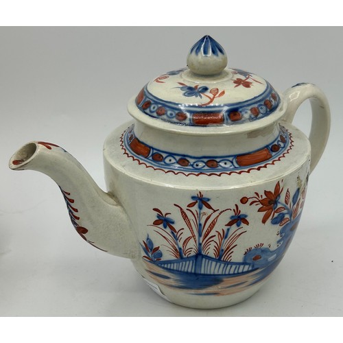 252 - A group of late 18th and early 19th century hand-painted pearlware and creamware teapots, c. 1790-18... 