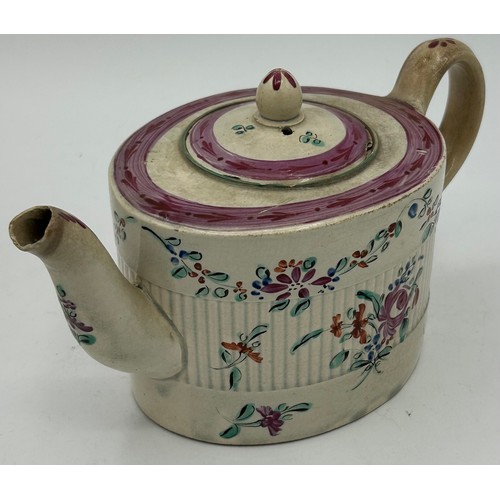 252 - A group of late 18th and early 19th century hand-painted pearlware and creamware teapots, c. 1790-18... 