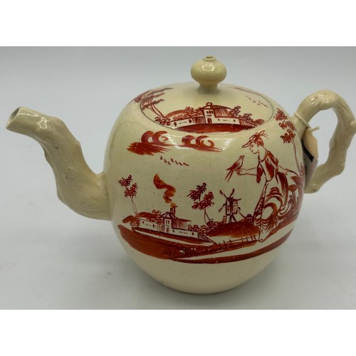 252 - A group of late 18th and early 19th century hand-painted pearlware and creamware teapots, c. 1790-18... 