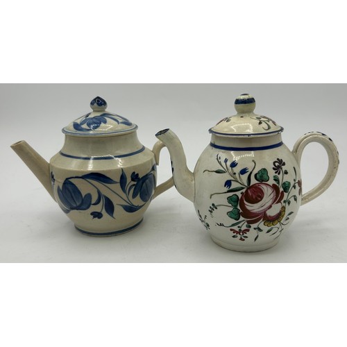 252 - A group of late 18th and early 19th century hand-painted pearlware and creamware teapots, c. 1790-18... 