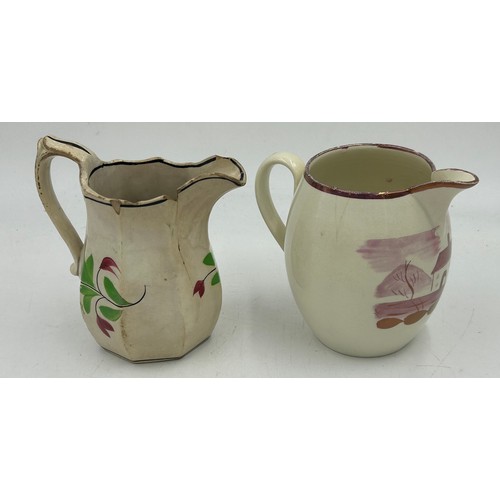 256 - A group of early 19th century British pottery, c. 1800-20. To include: a pink lustre jug, hand-paint... 