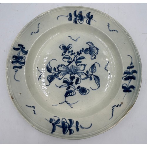 258 - A group of early 19th century blue and white transfer-printed and hand-painted pearlware pieces, c. ... 