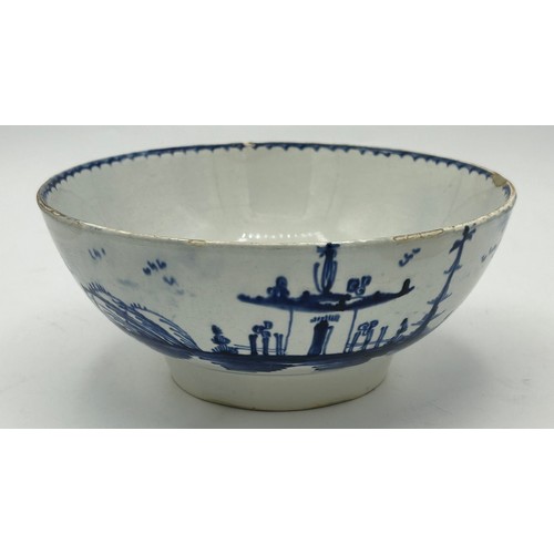 259 - An early 19th century hand-painted blue and white chinoiserie bowl with 