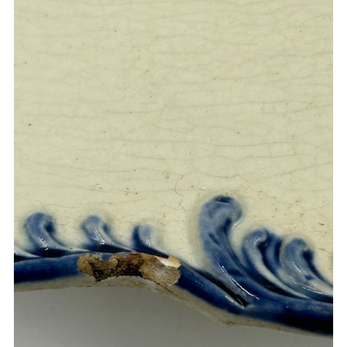 270 - Three early 19th century blue and white hand-painted, shell edge platters, one with a Chinese figure... 