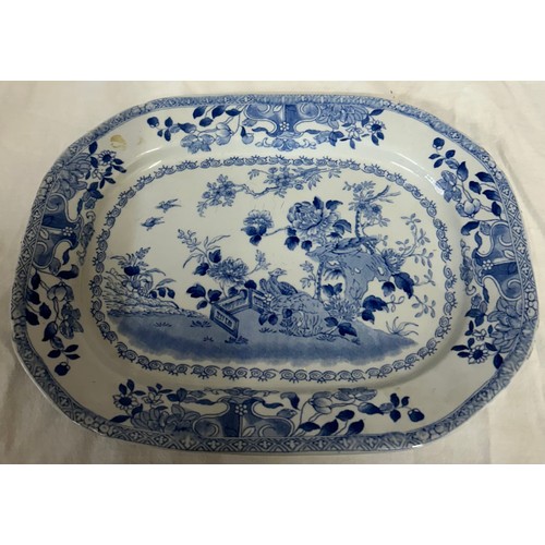 271 - Two early 19th century blue and white transfer-printed iron stone chinoiserie pattern drainers, poss... 