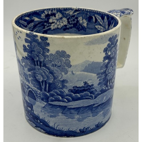 273 - An early 19th century Spode blue and white transfer-printed Rock pattern ewer, a Lucano tankard and ... 