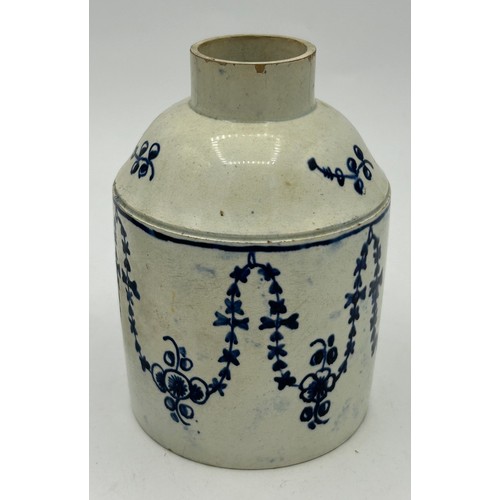 275 - A group of early 19th century hand-painted blue and white pearlware tea caddies and a similar lidded... 