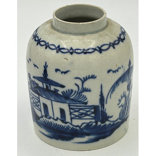 275 - A group of early 19th century hand-painted blue and white pearlware tea caddies and a similar lidded... 