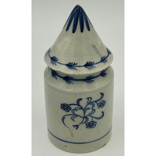 275 - A group of early 19th century hand-painted blue and white pearlware tea caddies and a similar lidded... 